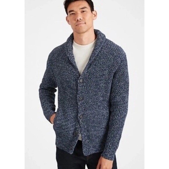 Banana Republic Sweater Mens Shawl Collar Button Cardigan Wool Blend Navy Small - Picture 1 of 8